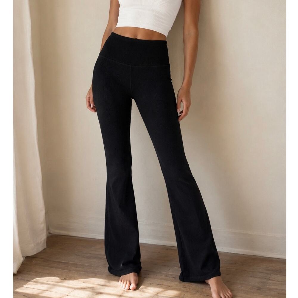 Aerie | Black High Waist Flare Ribbed Leggings Casual Athlesuire Loungewear Sz L